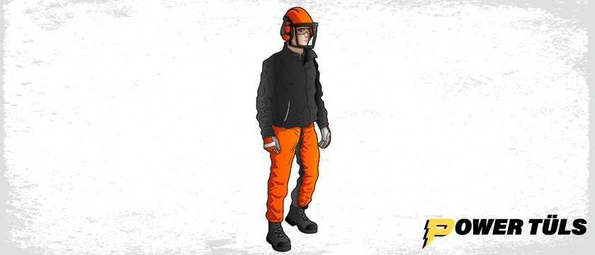 person wearing chainsaw safety equipment
